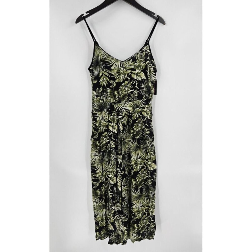 Tropical Print Guacho Jumpsuit Women Sz L w/ Pockets & Adj Spaghetti Straps